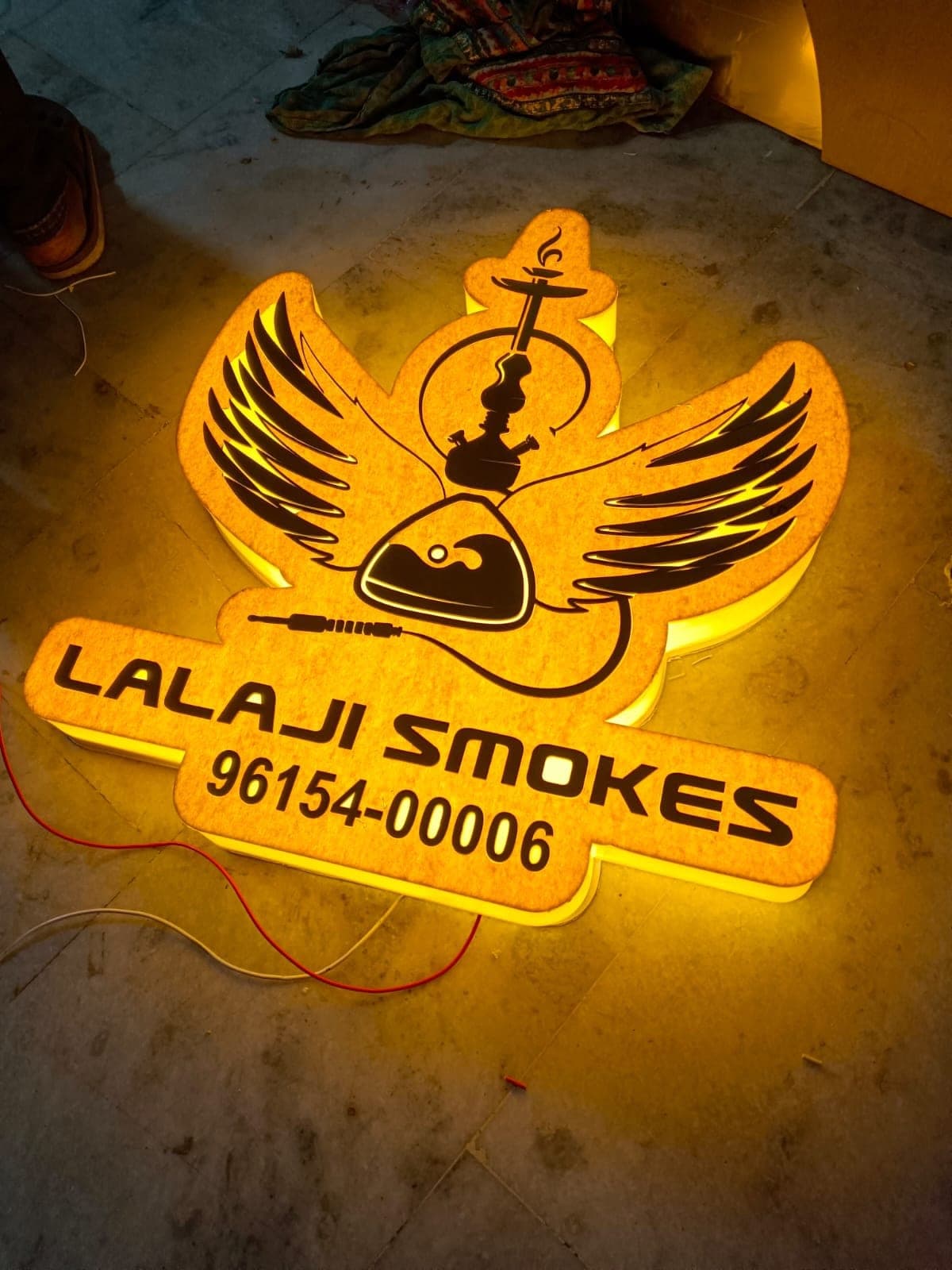 Lalaji Smokes shop acrylic 3D glow sign board with LED lighting by Pen to Print Advertisers